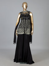 Black georgette silk embellished palazzo suit with dupatta