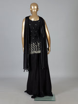 Black georgette silk embellished palazzo suit with dupatta