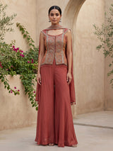 Onion pink satin silk designer palazzo suit
