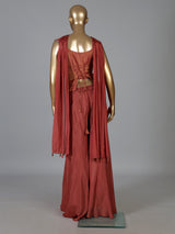 Onion pink satin silk designer palazzo suit
