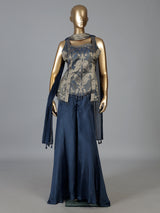Pastel blue silk embellished palazzo suit with dupatta