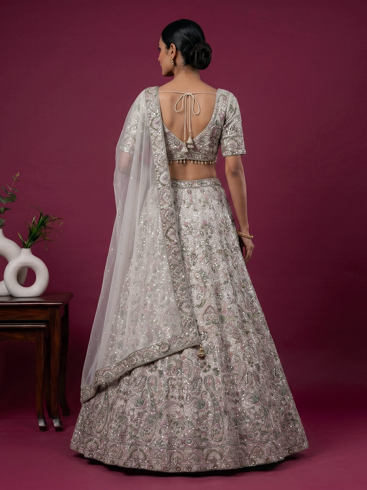 Off white georgette embroidered lehenga choli with dupatta