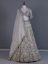 Off white georgette embroidered lehenga choli with dupatta