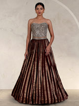 Brown georgette embellished lehenga choli with elegant dupatta
