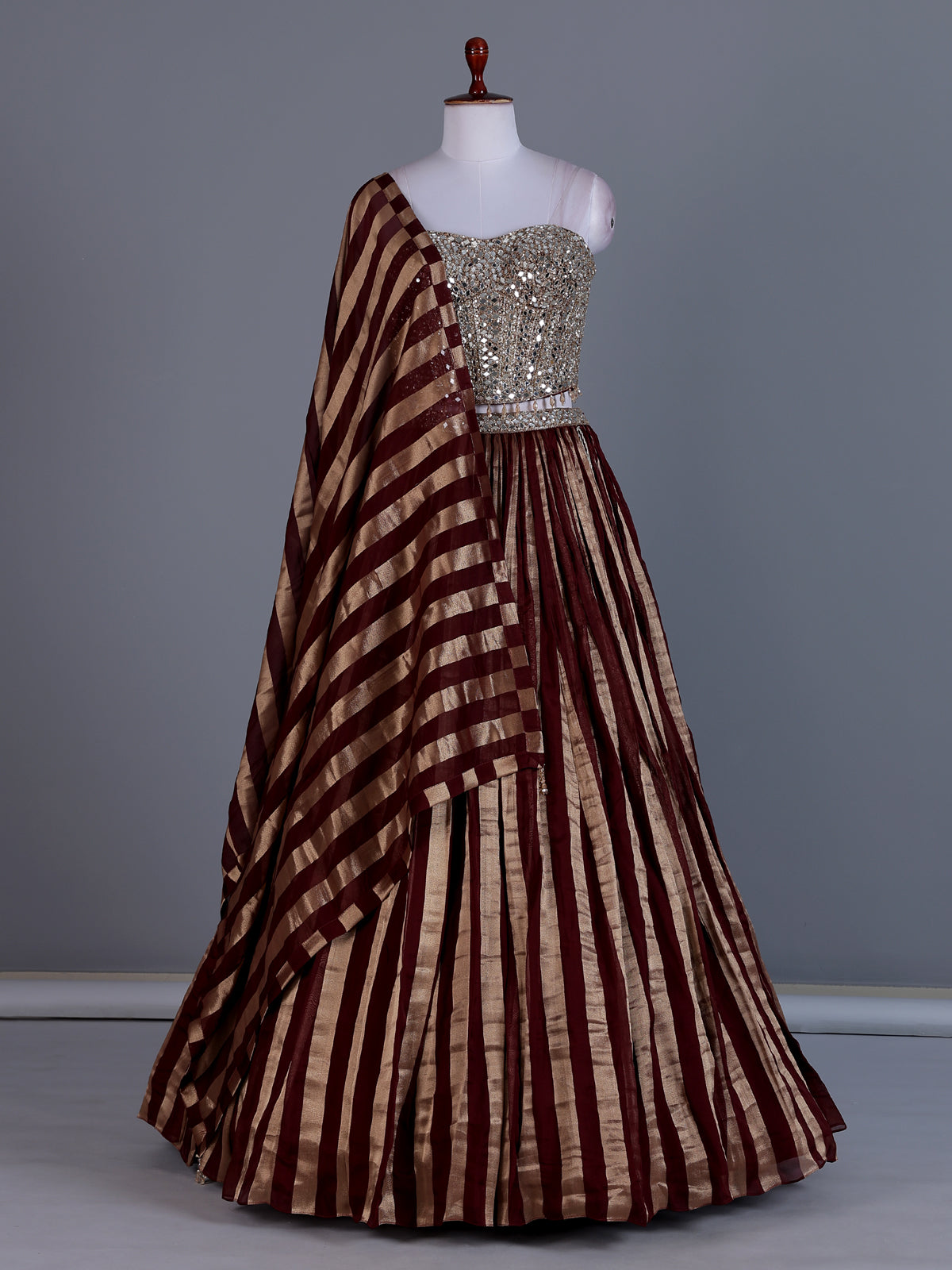 Brown georgette embellished lehenga choli with elegant dupatta