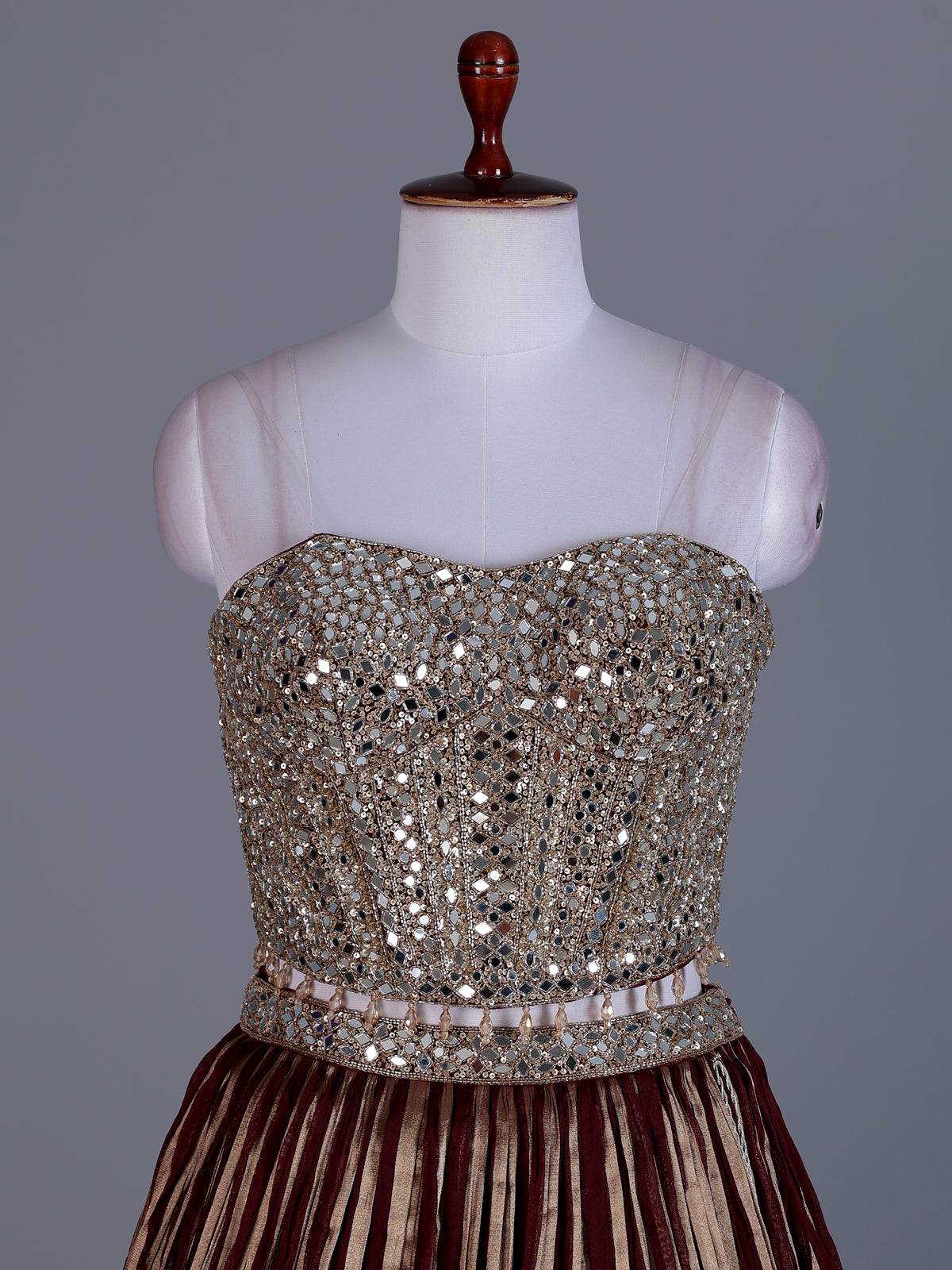 Brown georgette embellished lehenga choli with elegant dupatta