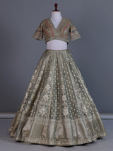 Pastel grey banarasi silk embellished lehenga choli