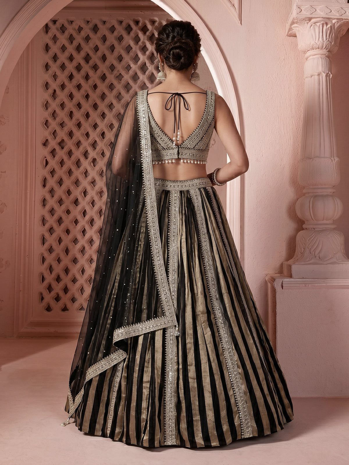 Black georgette designer lehenga choli with elegant dupatta