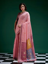Pink jamdani cotton saree with graceful woven beauty