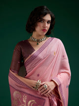 Pink jamdani cotton saree with graceful woven beauty