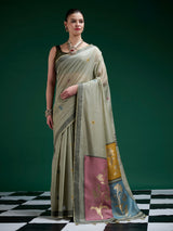 Olive jamdani cotton saree with timeless ethnic appeal