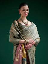 Olive jamdani cotton saree with timeless ethnic appeal
