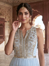 Sky blue georgette anarkali suit with elegant dupatta