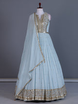 Sky blue georgette anarkali suit with elegant dupatta