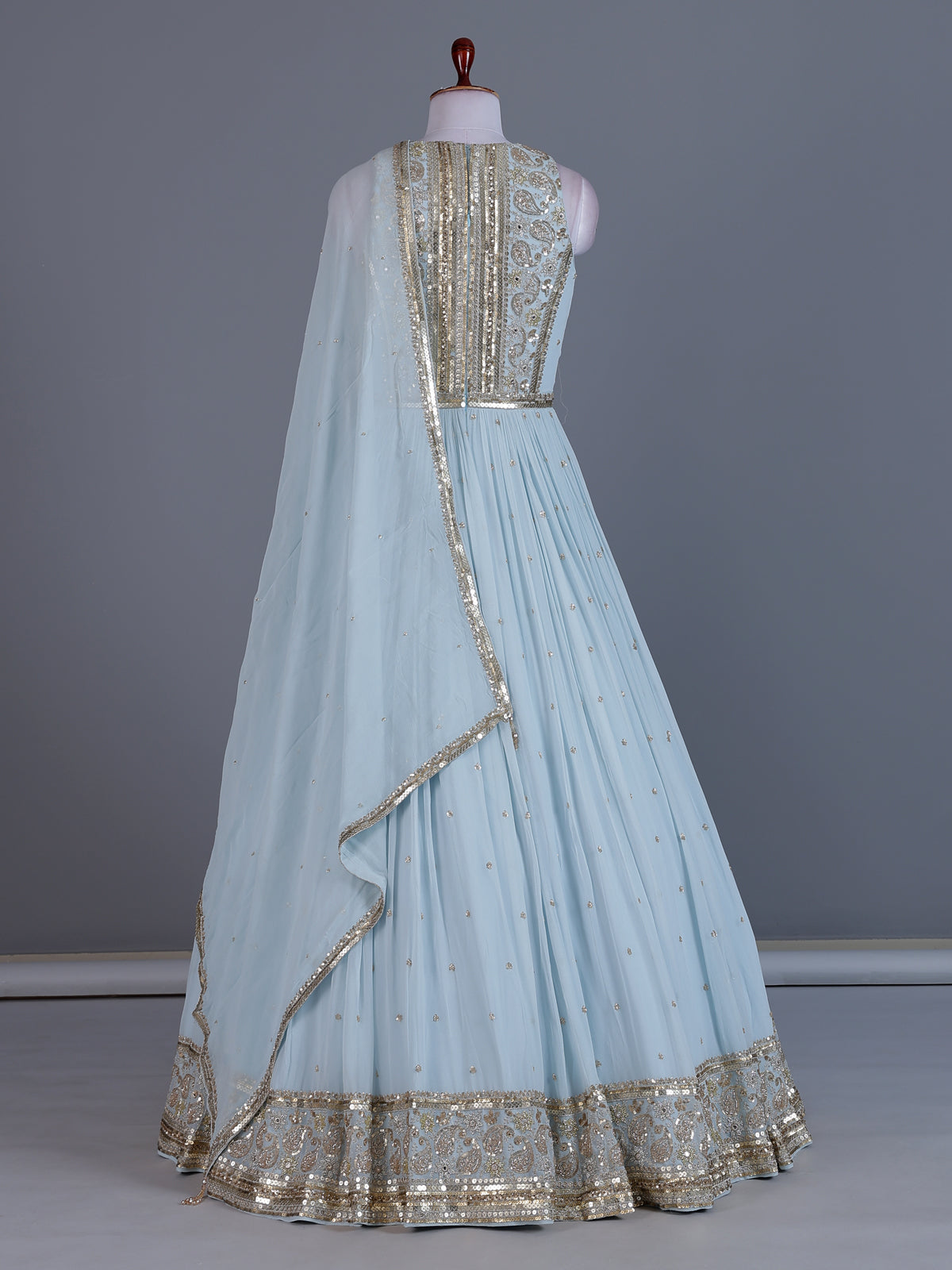Sky blue georgette anarkali suit with elegant dupatta