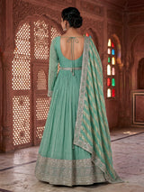 Sea green silk embellished anarkali suit with dupatta