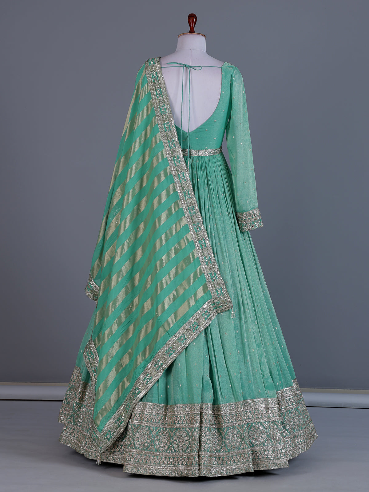 Sea green silk embellished anarkali suit with dupatta