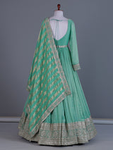 Sea green silk embellished anarkali suit with dupatta