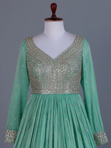 Sea green silk embellished anarkali suit with dupatta
