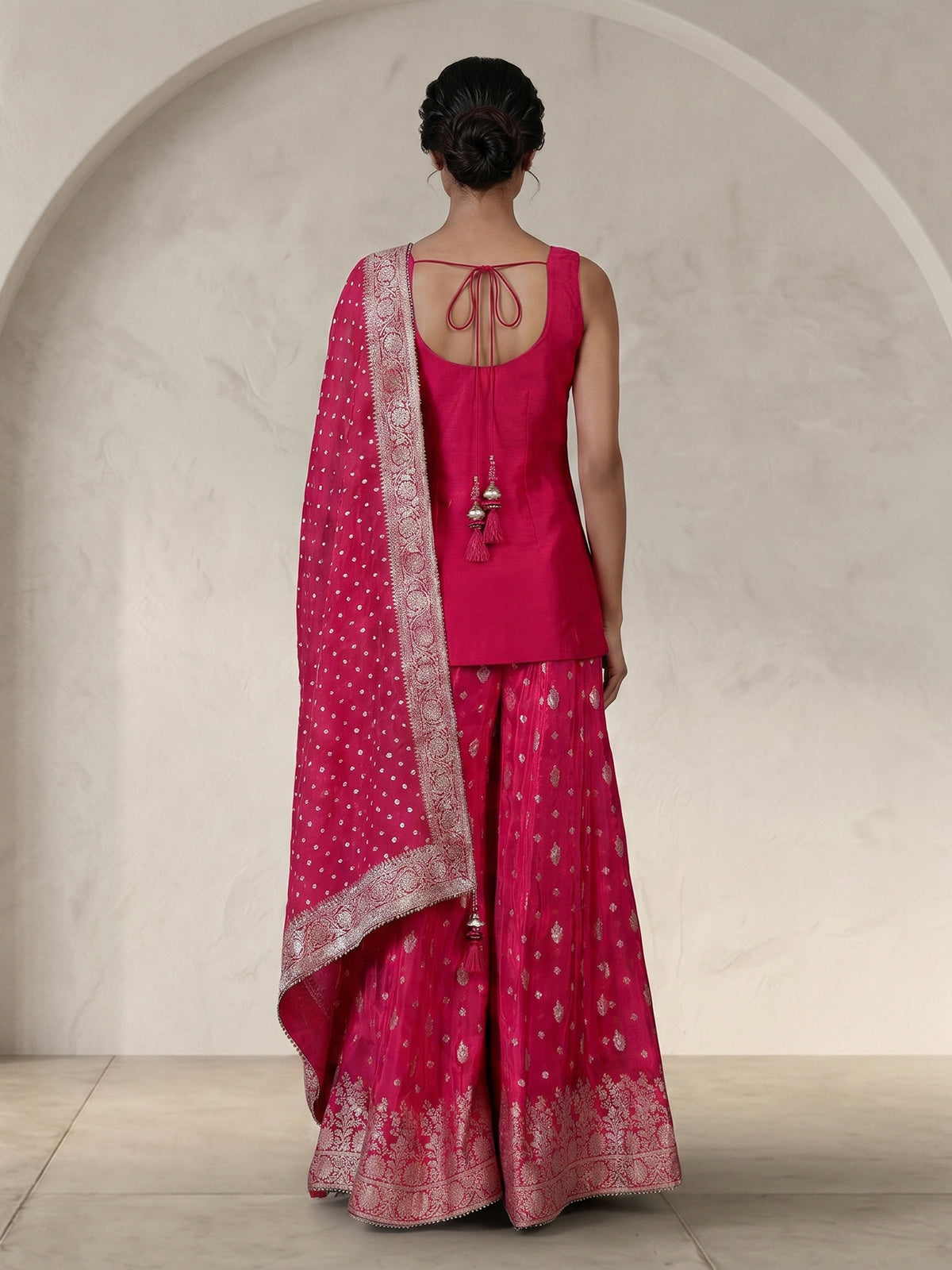 Rani pink silk palazzo suit with sweetheart neck