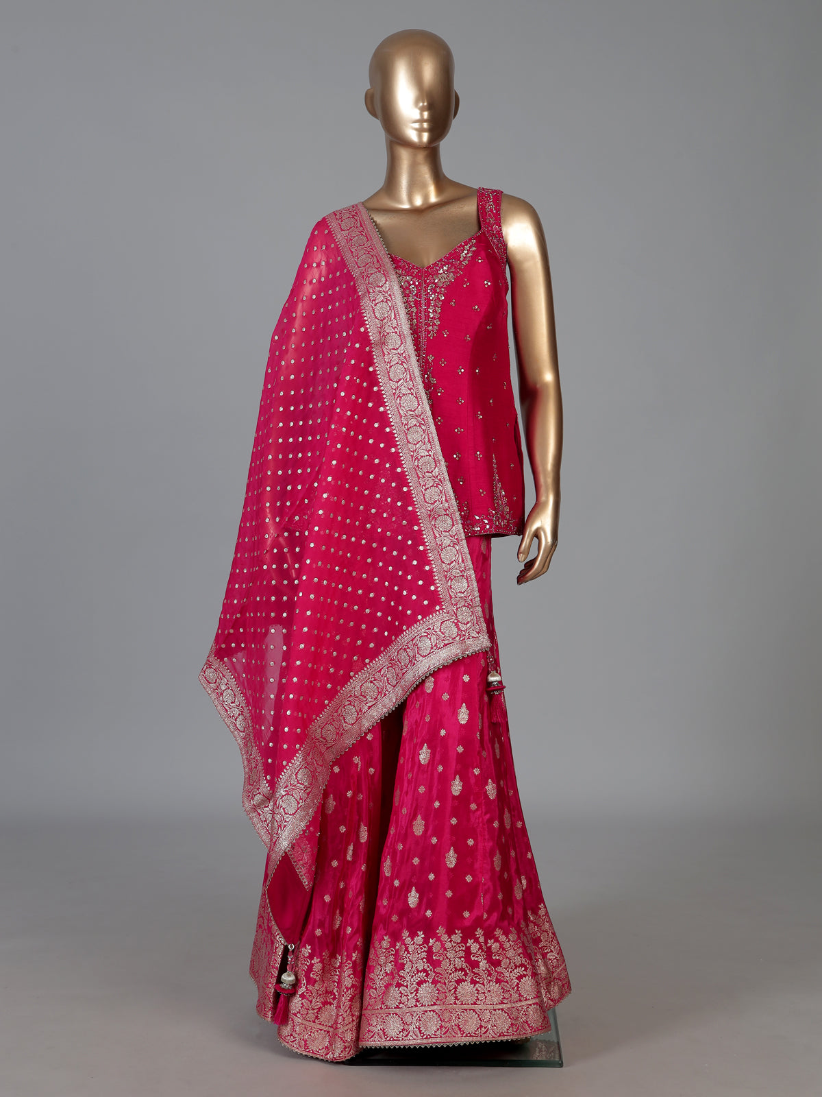 Rani pink silk palazzo suit with sweetheart neck
