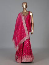 Rani pink silk palazzo suit with sweetheart neck