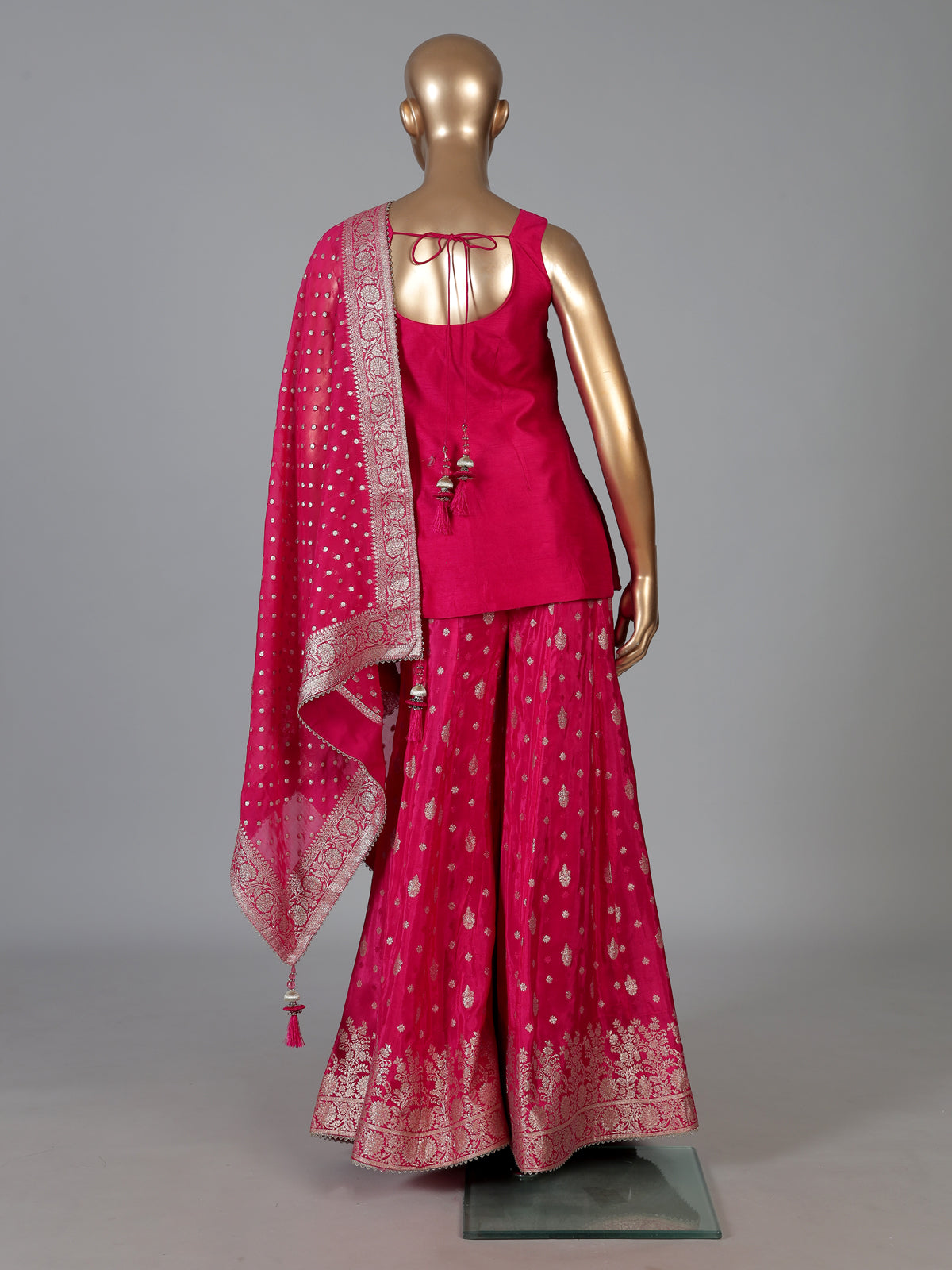 Rani pink silk palazzo suit with sweetheart neck
