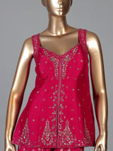 Rani pink silk palazzo suit with sweetheart neck