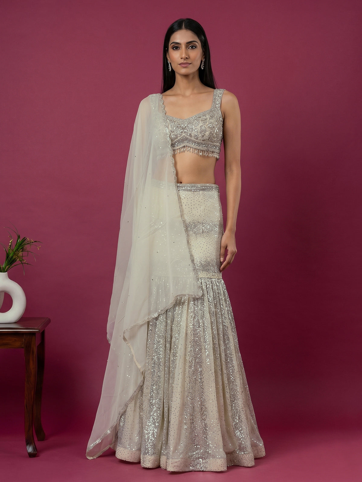 Cream georgette designer sharara suit with dupatta