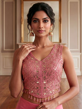 Pink satin silk designer ready to wear saree elegance