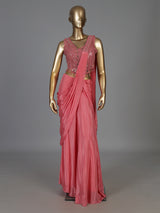 Pink satin silk designer ready to wear saree elegance