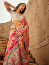Elegant off white kashmiri woven modal silk saree