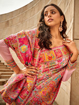 Charming pink kashmiri floral modal silk saree