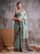 Serene mint blue floral pallu modal cotton saree