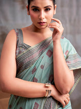 Serene mint blue floral pallu modal cotton saree