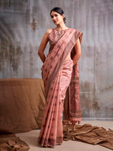 Blush peach heritage print modal cotton saree