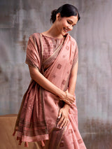 Blush peach heritage print modal cotton saree