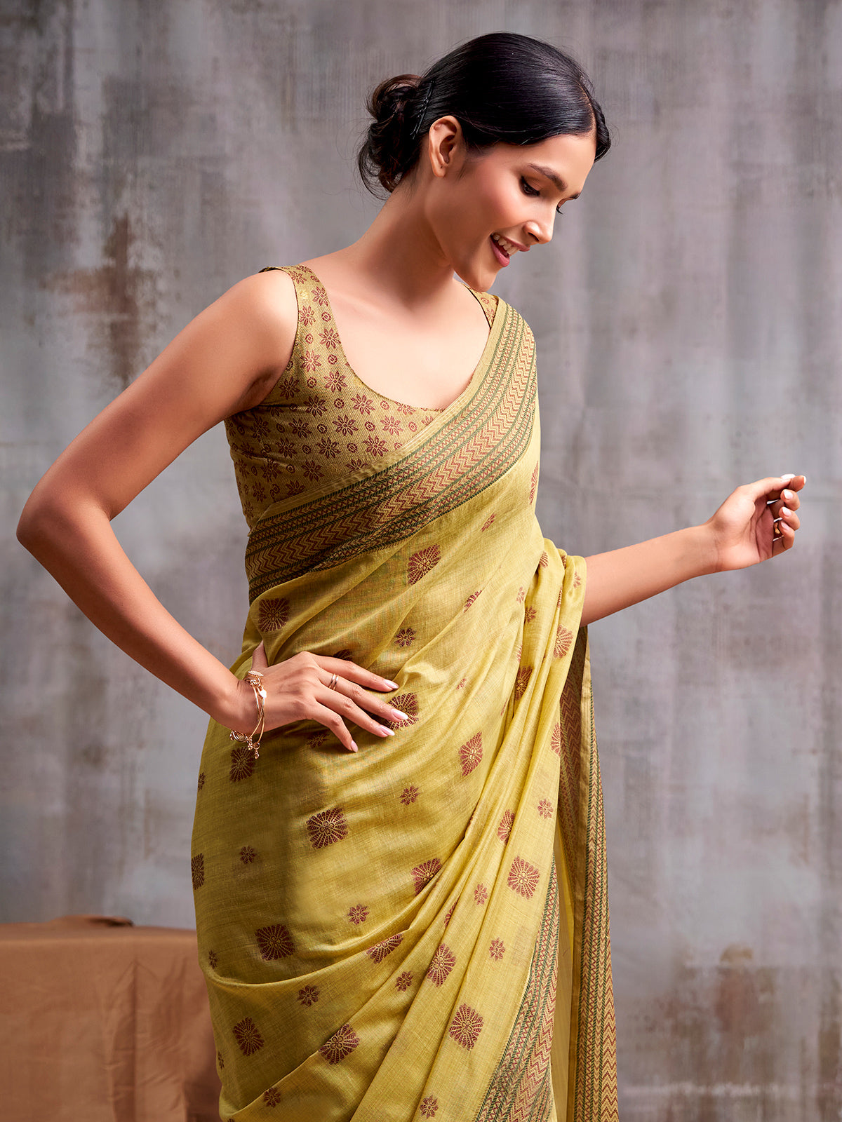 Radiant yellow artisan weave modal cotton saree