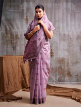 Royal purple folk art modal cotton saree