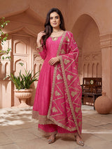 Pink chinon silk embroidered sangeet anarkali suit