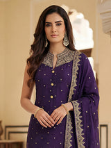 Purple chanderi silk handcrafted festive designer salwar suit