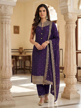 Purple chanderi silk handcrafted festive designer salwar suit