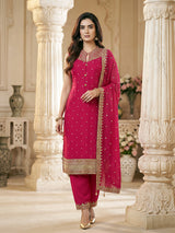 Rani pink sleeveless chanderi silk designer festive wear