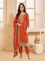 Orange chanderi silk radiant traditional festive outfit