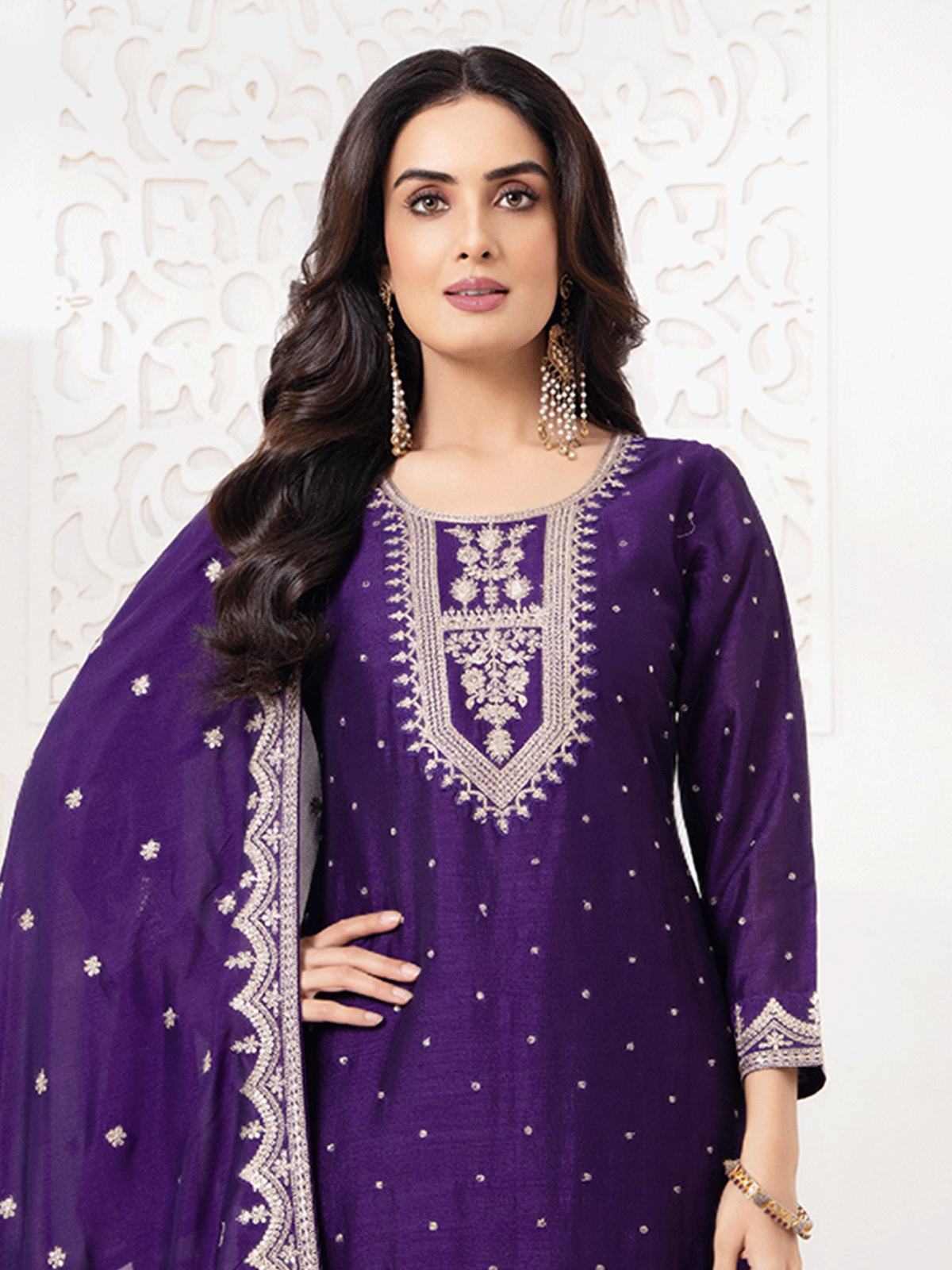 Royal purple chanderi silk heritage salwar suit