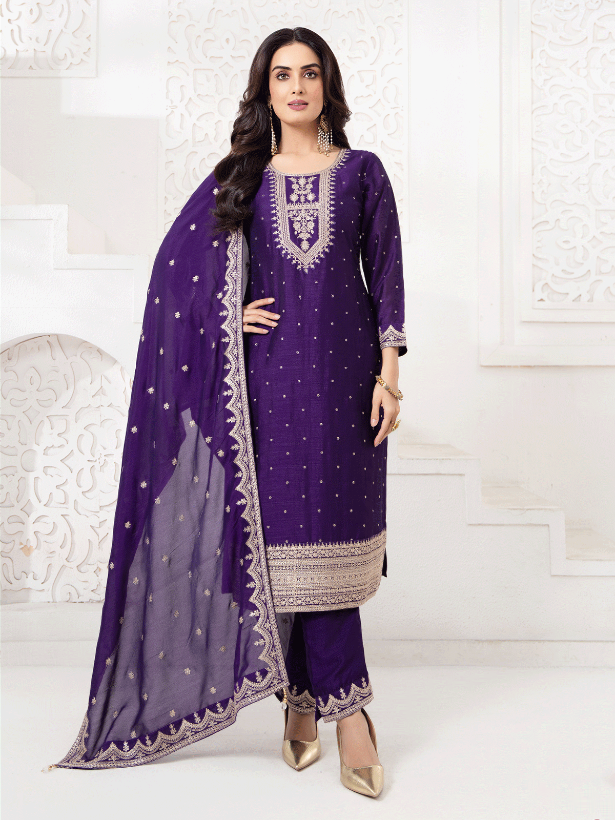 Royal purple chanderi silk heritage salwar suit