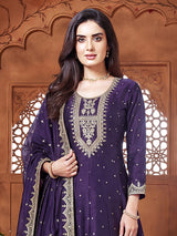 Purple chanderi silk regal embroidered festive anarkali suit