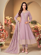 Lavender slub silk designer zardosi festive salwar suit