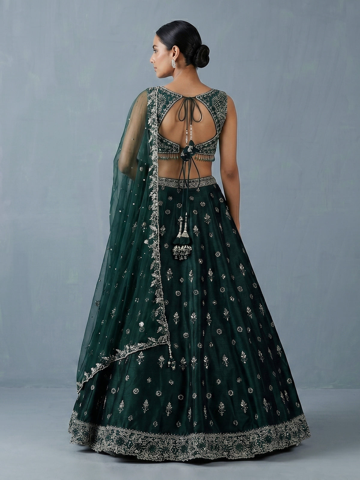 Bottle green raw silk designer lehenga choli