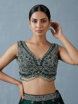 Bottle green raw silk designer lehenga choli